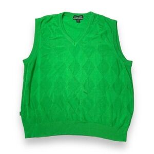 Vintage Koman Jeans Green Argyle V-Neck Sleeveless Sweater XL